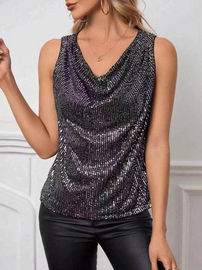 Sequin Cowl Neck Tank Top for Stylish Evening Wear