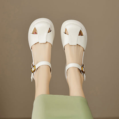 Trendy Thick-soled Hollowed-out Closed-toe Sandals With A Cushioned Feel