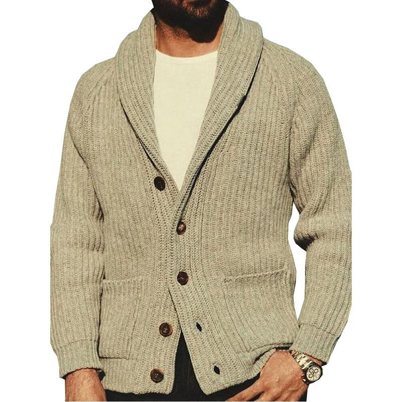 Solid Color Lapel Long Sleeve Outerwear Sweater