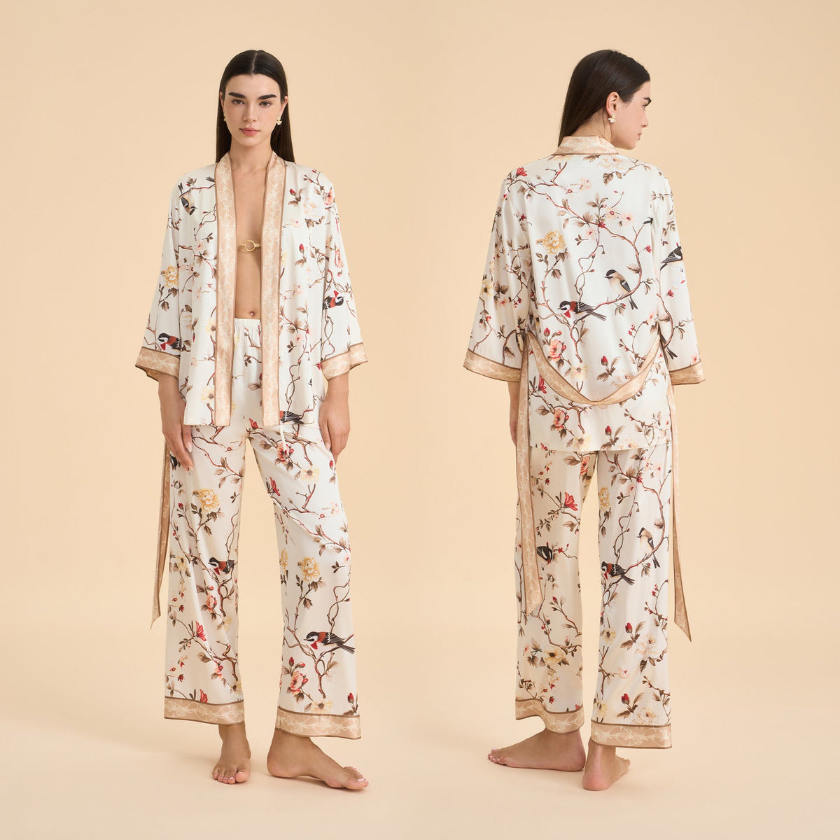 Floral-print Satin Chiffon Loungewear Set