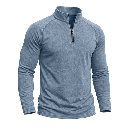 Retro Washed Long-sleeve Men's Distressed T-shirt