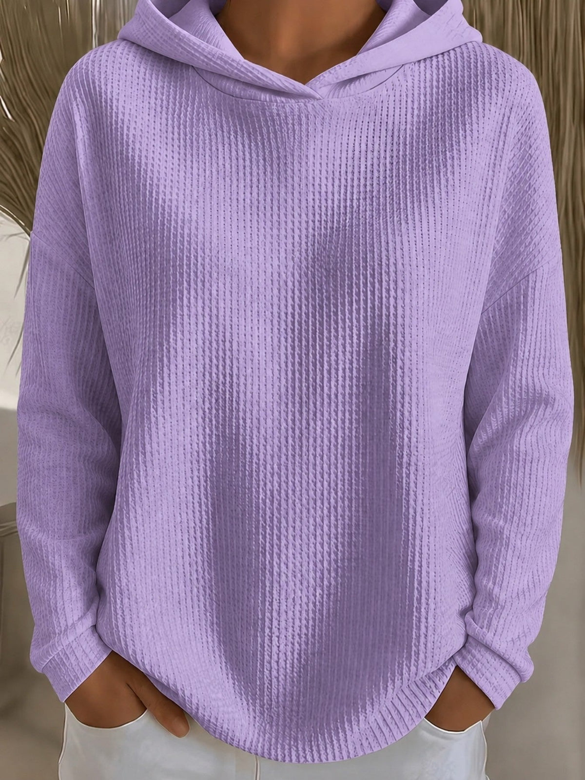 Womens Loose-Fit Solid-Color Hoodie