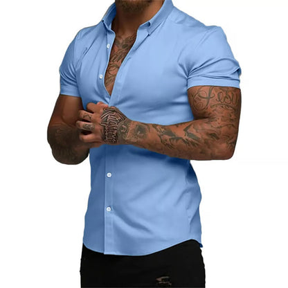 Solid-color Shirt Thin Short-sleeve Shirt For Men