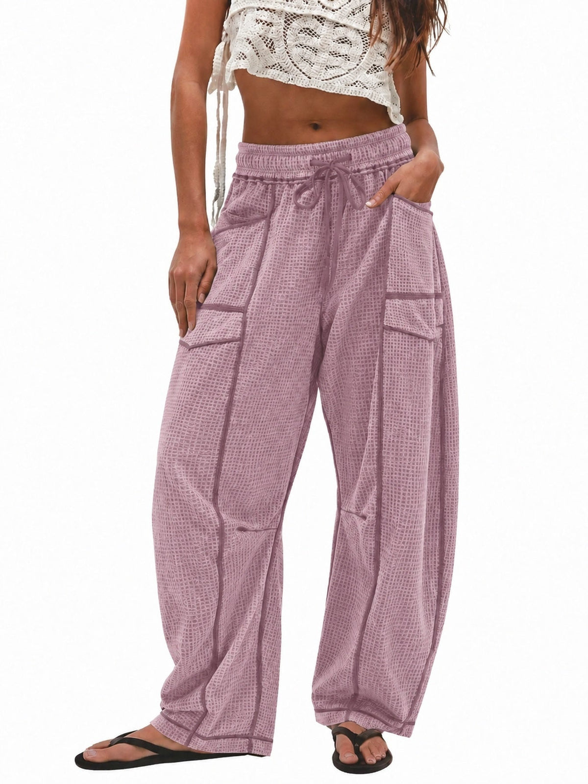 Women's Casual Drawstring Loose Wide-leg Pants