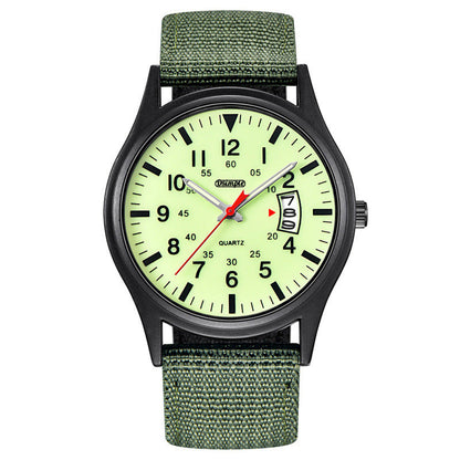 Mens Luminous Nylon-Strap Quartz Watch