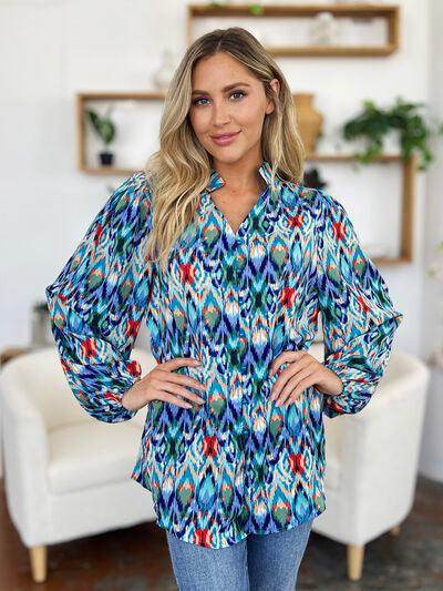 Double Take Full Size Printed Balloon Sleeve Blouse for Women