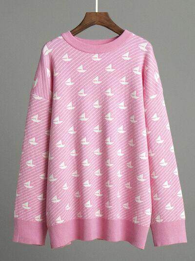 Contrast Round Neck Long Sleeve Sweater for Women Fashion