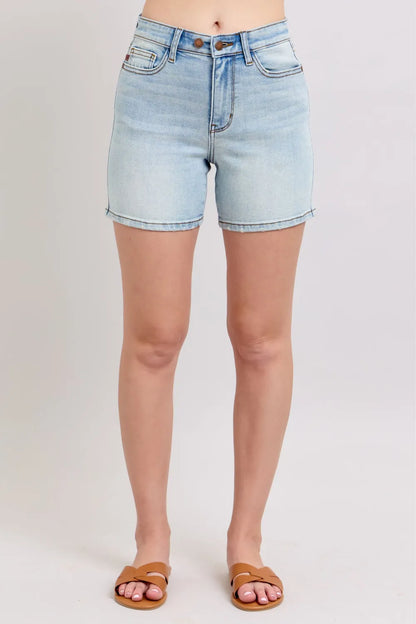 Judy Blue Full Size 2 Button Denim Shorts with Pockets Plus Size
