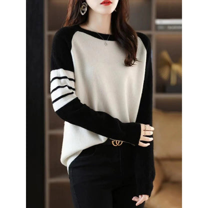 Round-neck Color-block Sweater Womens Top