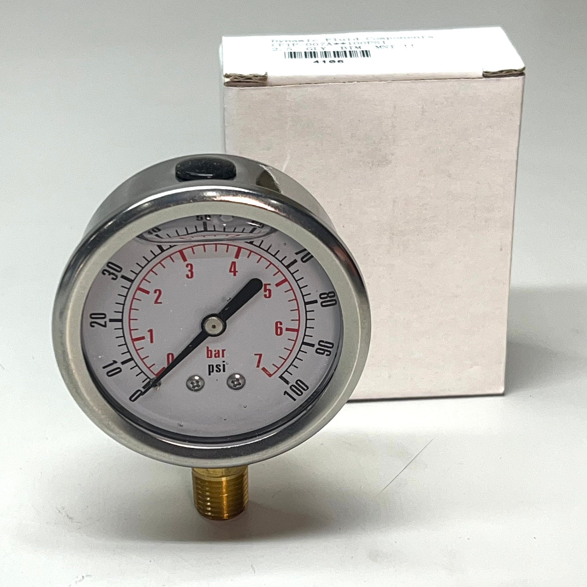DYNAMIC FLUID COMPONENTS Stem Mount SS Pressure Gauge 100 PSI 1/4" NPT CF1P-007A