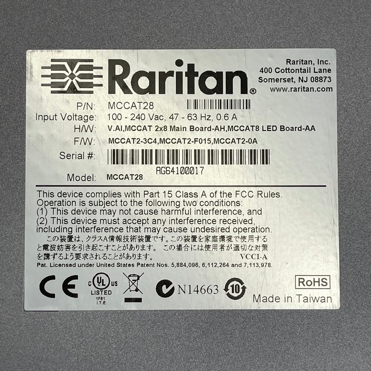 RARITAN MasterConsole CAT28 KVM Switch MCCAT28 (Used, Working)