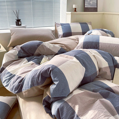 Cotton Dyed Washed Cotton Bedding Set Pure Cotton A Class Flat Sheet Quilt Cover Fitted Sheet Quilt Cover Three-Piece Set Striped