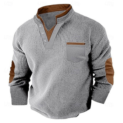 Men's New Casual Texture Waffle Long Sleeve Top