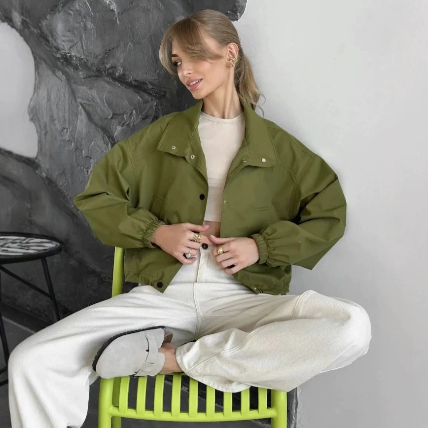 Loose-fitting Cropped Trench Coat For Petite Womens Jackets