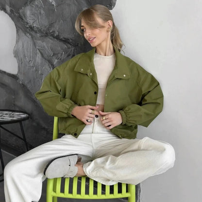 Loose-fitting Cropped Trench Coat For Petite Womens Jackets