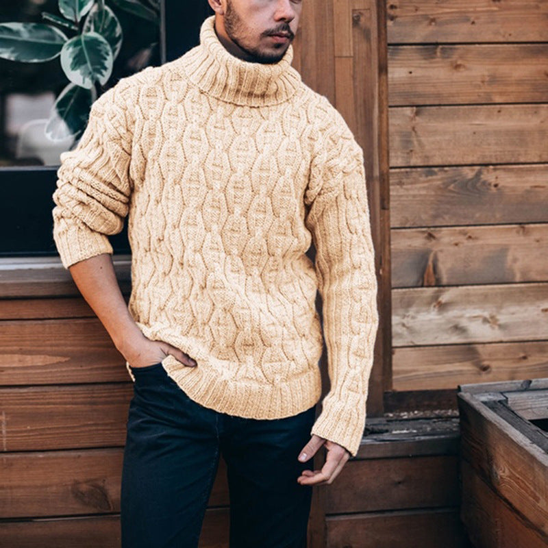 Mens Solid-Color Fashionable Trendy Turtleneck Knitted Sweater