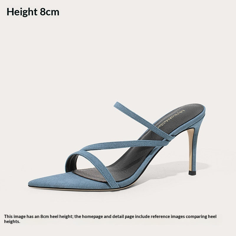 Pointed-toe Open-toe Single-strap High-heeled Sandals