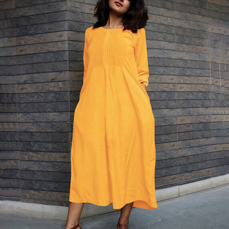 Long-sleeved Western-style Age-reducing Fashionable Round-neck Casual Dress With Pockets