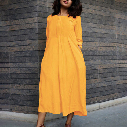 Long-sleeved Western-style Age-reducing Fashionable Round-neck Casual Dress With Pockets