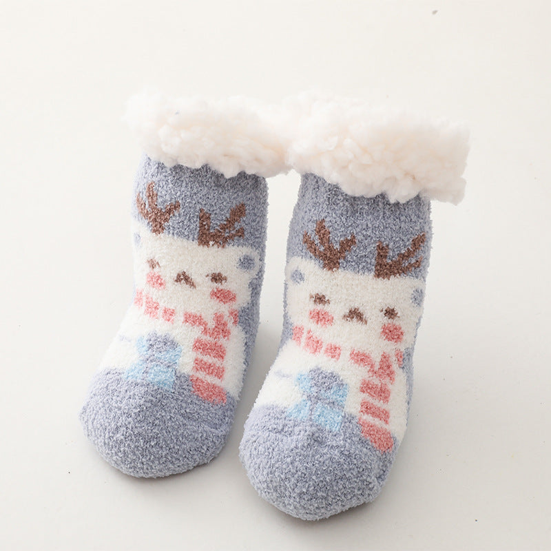 Children Christmas Lamb Velvet Coral Velvet Floor Socks