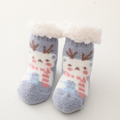 Children Christmas Lamb Velvet Coral Velvet Floor Socks