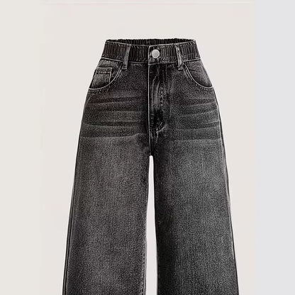 Loose-fitting Straight-leg Casual Denim Pants For Girls