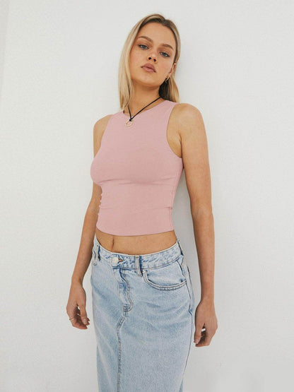 Round Neck Cropped Tank for Women in Soft Stretch Fabric