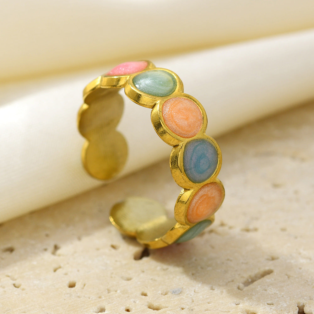 Geometric Retro Colorful Drip-oil Titanium Steel Ring
