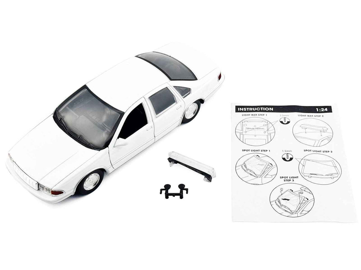 1993 Chevrolet Caprice Police Car Unmarked White "Custom Builder's Kit" Series 1/24 Diecast Model Car by Motormax