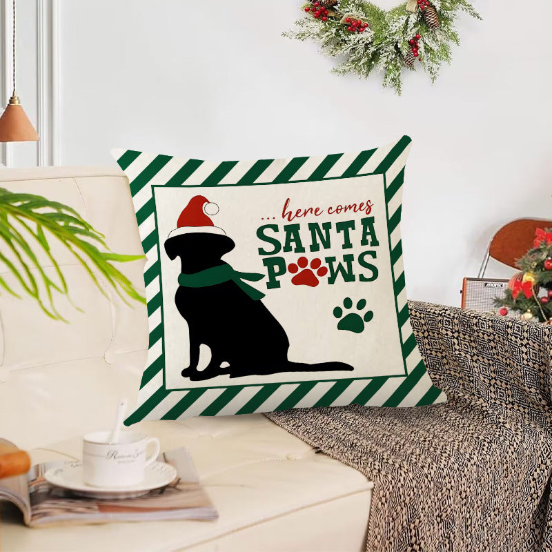 Christmas striped pillow cover linen black cat print pillowcase home holiday decoration cushion cover