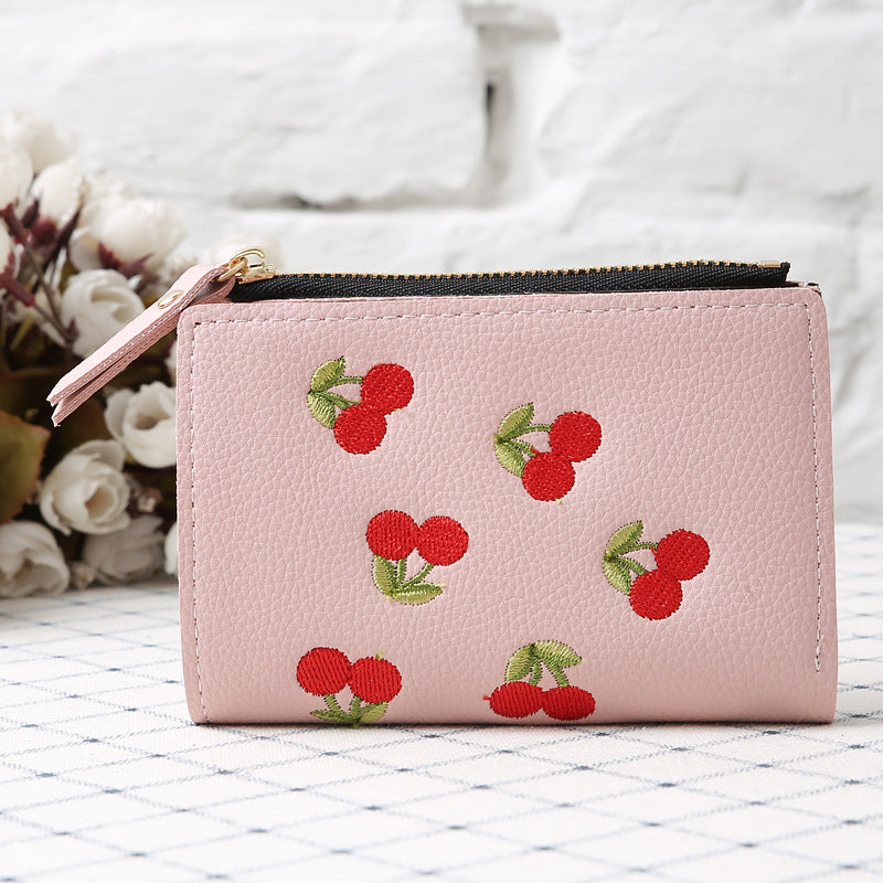 Cherry embroidery coin purse