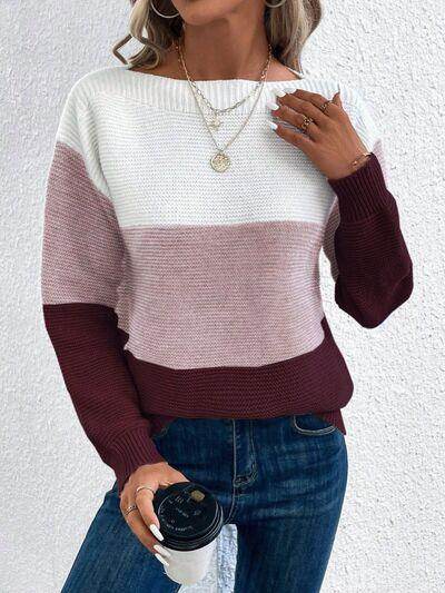 Color Block Boat Neck Sweater for Stylish Layering