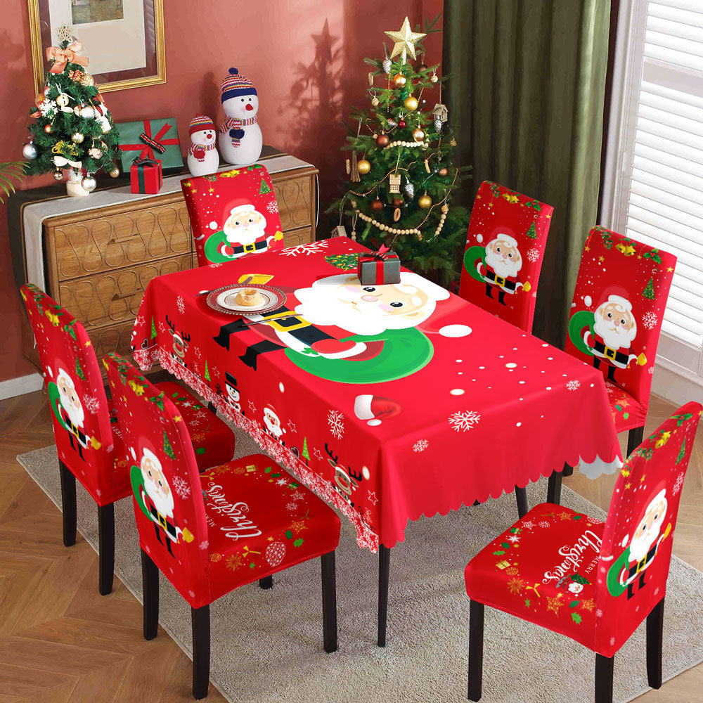 Christmas Waterproof Printed Tablecloth Restaurant Home Printed Chair Cover Christmas Tablecloth Chair Cover Decorative Set