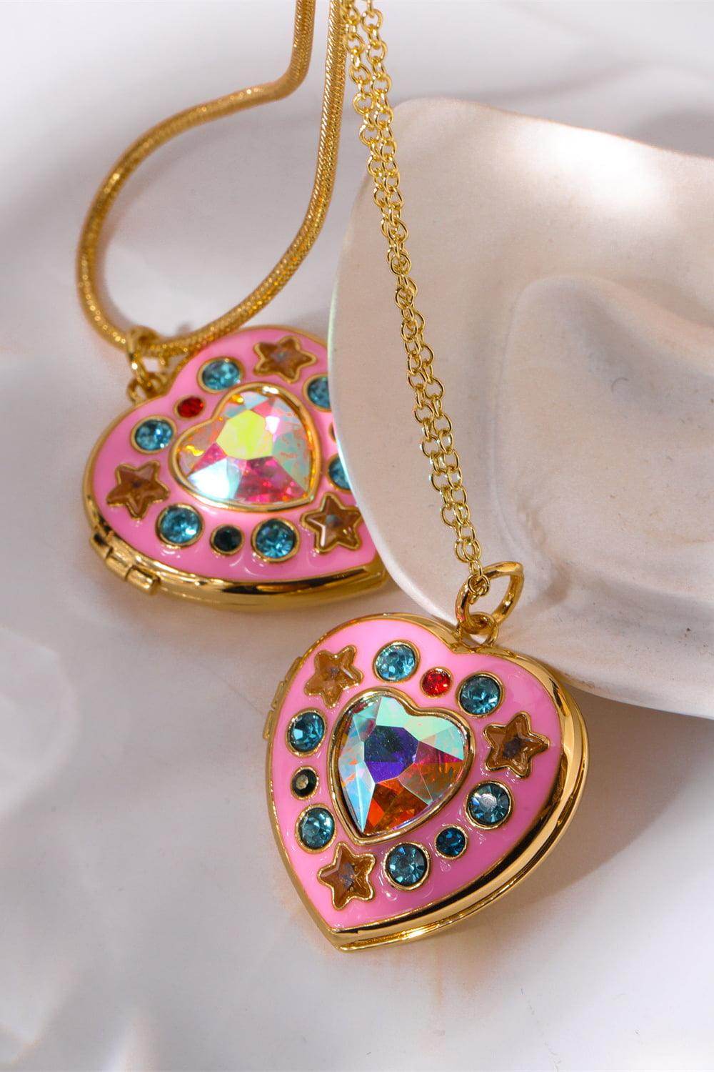 Rhinestone Decor Heart Box Pendant Necklace for Women