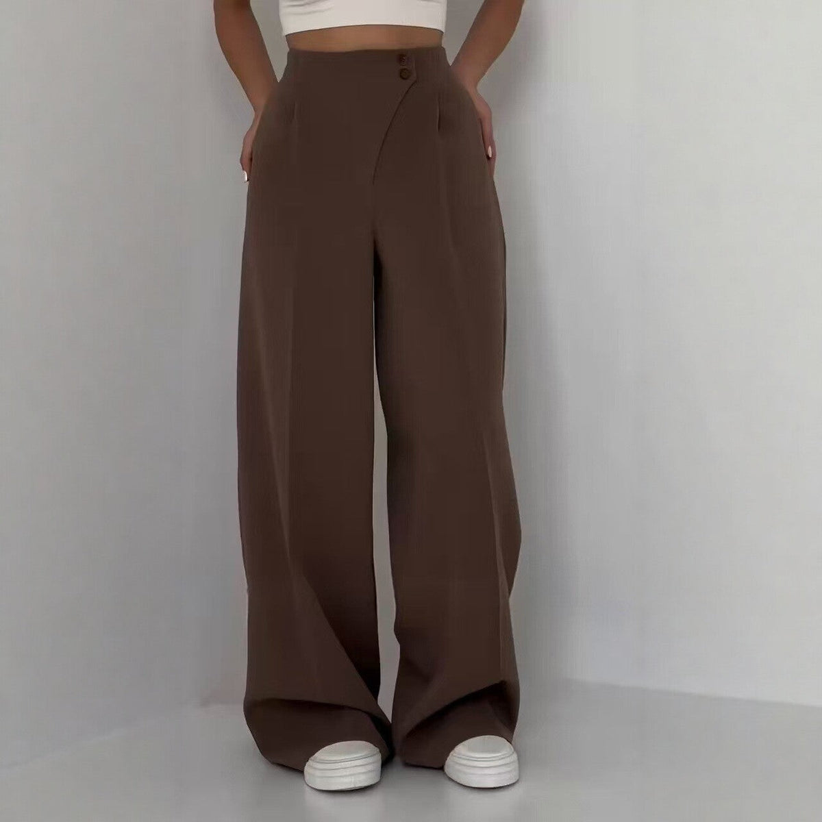 High-waisted Draping Wide-leg Pants Women's Style