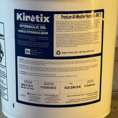 KINETIX Hydraulic Oil 5 Gallons White 90721