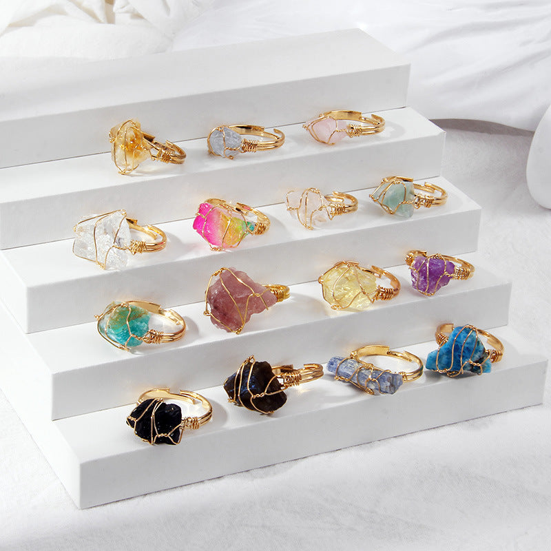 Irregular Natural Stone Amethyst Wrapped Ring