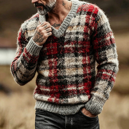 Retro Plaid Sporty-Casual Knitted Sweater For Men