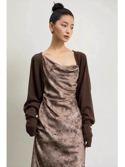 French-style Vintage Black Batwing-sleeve Sweater Shawl Tunic
