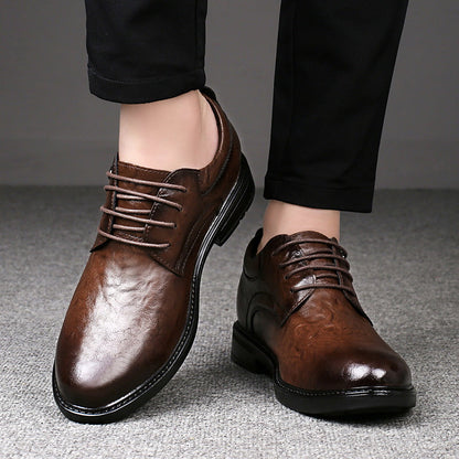 Genuine Leather, Hidden-heel, Thick-soled Black Youth Dress Shoes