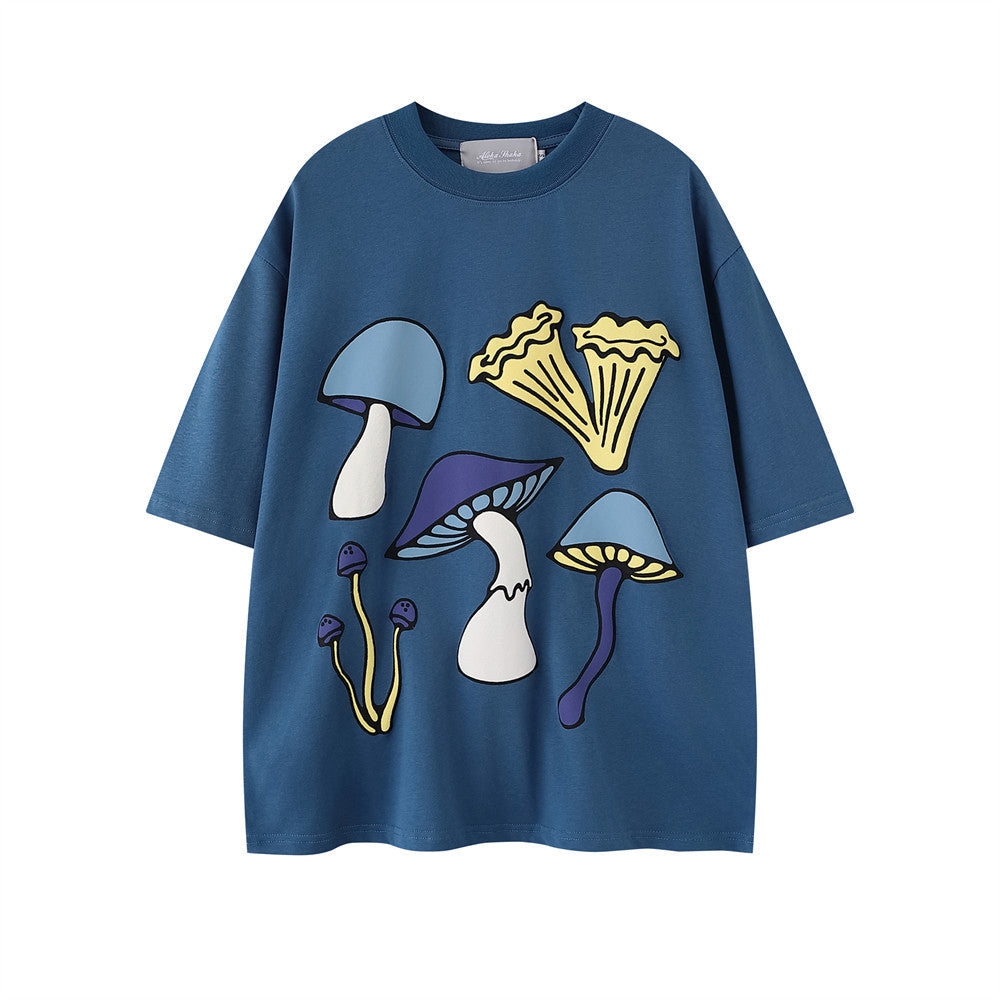 Mushroom Print Short Shirt T-shirt Casual Top