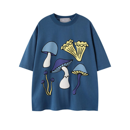 Mushroom Print Short Shirt T-shirt Casual Top