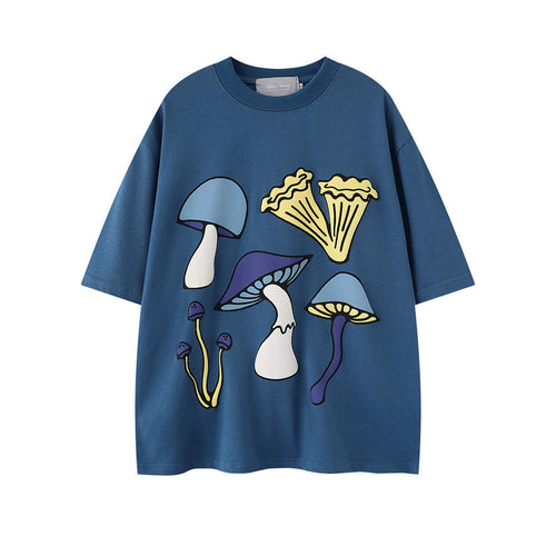 Mushroom Print Short Shirt T-shirt Casual Top