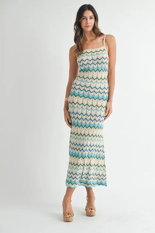 MABLE Lightweight Pointelle Chevron Knit Maxi Dress
