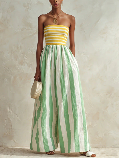 Summer Fashion Off-shoulder Elegant Striped Jumpsuit For Women