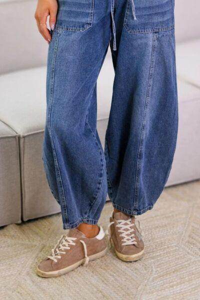 Drawstring Jeans with Pockets for Stylish Comfort