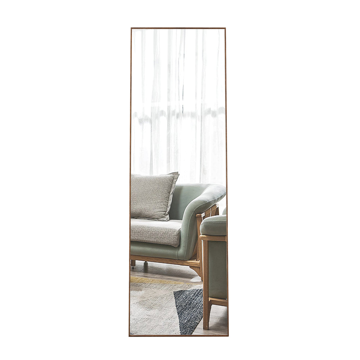 60x17 Brown Solid Wood Frame Full-length Mirror, Dressing Mirror, Bedroom Home Porch