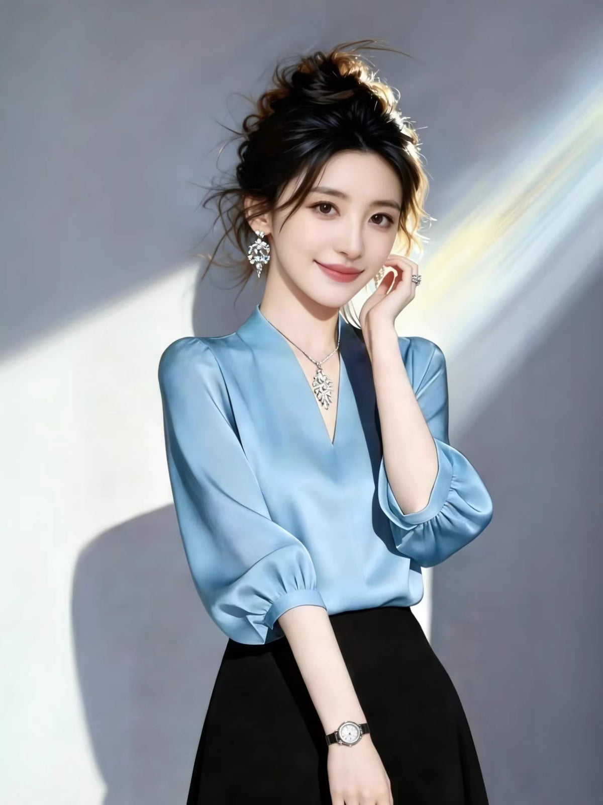 Versatile Figure-flattering Blue Shirt A Uniquely Beautiful Little Top