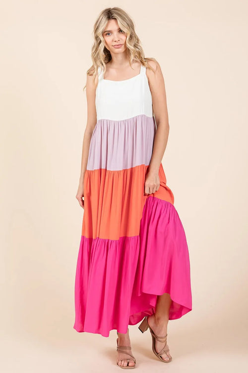 Mittoshop Color Block Tiered Pull-On Maxi Dress