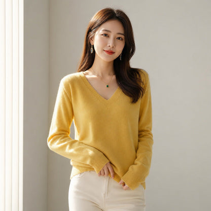 Women's V-neck Long-sleeve Pullover Knit Sweater